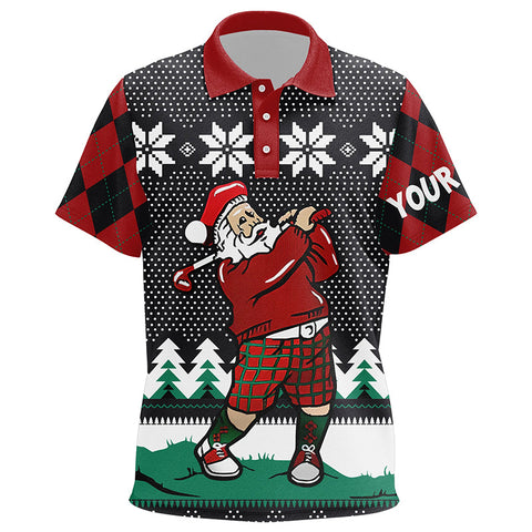 Santa Playing Golf Ugly Christmas Kids Polo Shirt Custom Argyle Pattern Funny Golf Shirts For Kid LDT0857