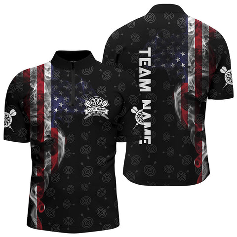 Smoky American Flag Darts Quarter-Zip Shirt Custom Patriotic Mens Dart Shirts Dart Jersey LDT1065