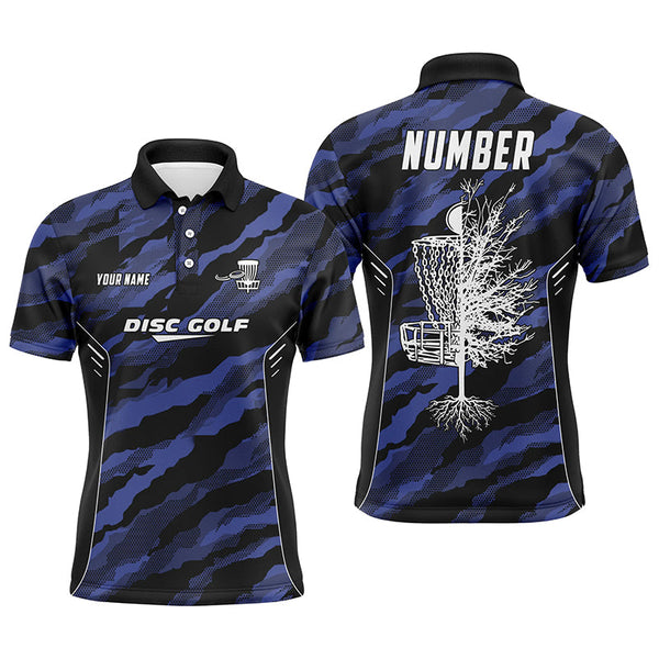 Camo Pattern Mens Golf Polo Shirts, Custom Navy Camo Golf Shirt Disc Golf Shirts For Mens, Golf Gifts LDT0056