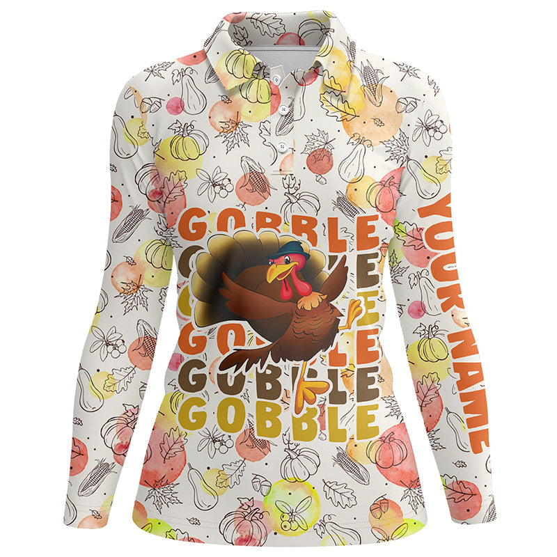 Gobble Turkey Thanksgiving Golf Polo Shirt Fall Pattern Custom Golf Tops For Women Golf Gifts LDT0875