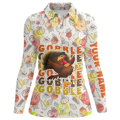 Gobble Turkey Thanksgiving Golf Polo Shirt Fall Pattern Custom Golf Tops For Women Golf Gifts LDT0875