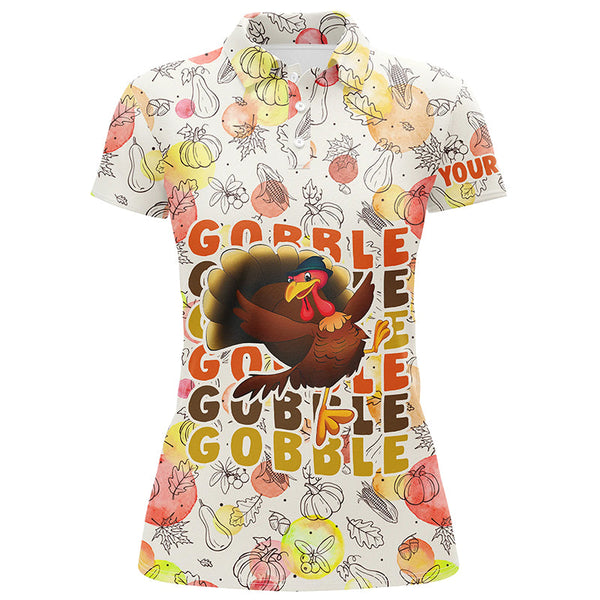 Gobble Turkey Thanksgiving Golf Polo Shirt Fall Pattern Custom Golf Tops For Women Golf Gifts LDT0875