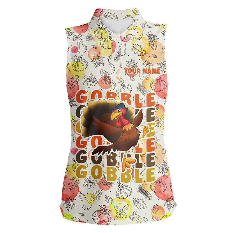 Gobble Turkey Thanksgiving Golf Womens Sleeveless Polo Shirt Fall Pattern Women Golf Tops Golf Gifts LDT0875