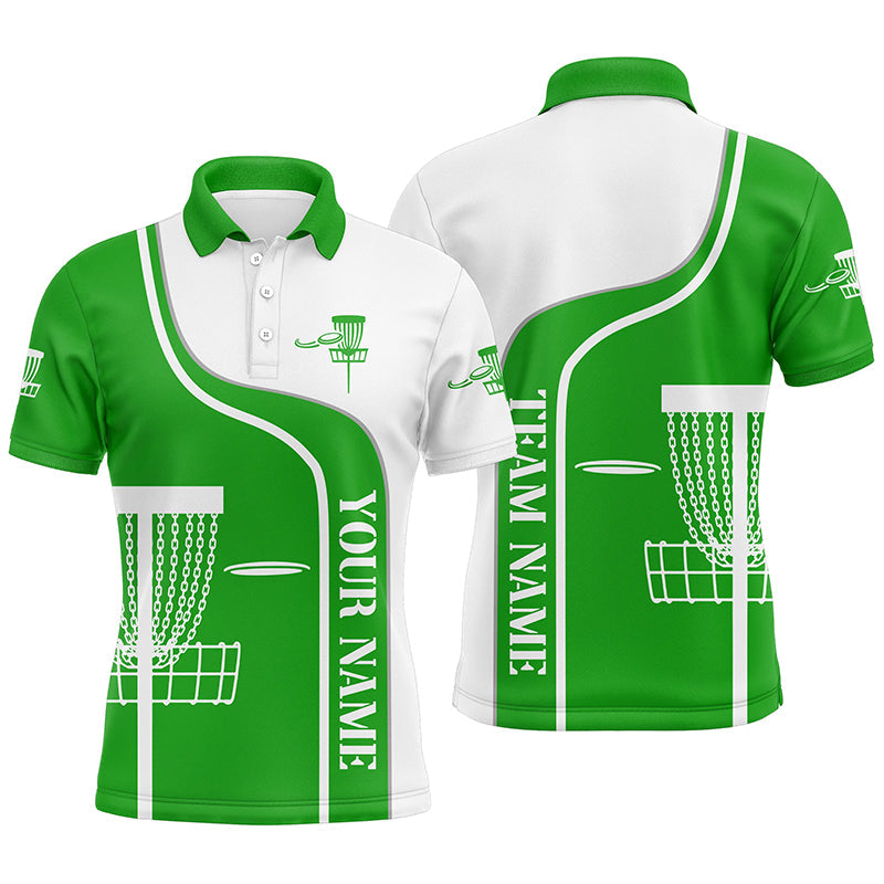 Personalized Disc Golf Basket Green White Mens Golf Polo Shirt Custom Disc Golf Shirts For Men LDT1251