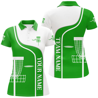 Personalized Disc Golf Basket Green White Womens Polo Shirt Custom Disc Golf Shirts For Women LDT1251