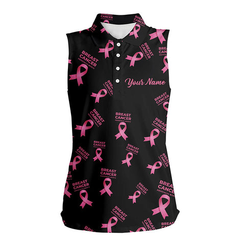 Breast Cancer Awareness Pink Ribbon Womens Sleeveless Golf Polo Shirt Custom Name Golf Tops For Women LDT0263