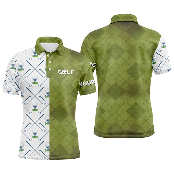 Customized Green And White Mens Golf Polo Shirt Golf Club Argyle Skull Golf Shirts For Men LDT0266