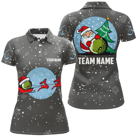 Grey Christmas Golf Polo Shirt With Reindeer & Santa Custom Golf Tops For Women Golfing Gifts LDT0580