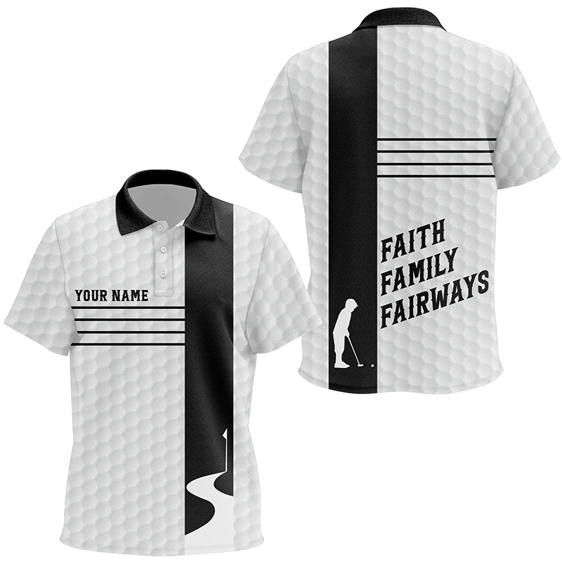 Faith Family Fairways Black White Unisex Kids Golf Polo Shirt Custom Name Cool Golf Gifts For Kid LDT0891