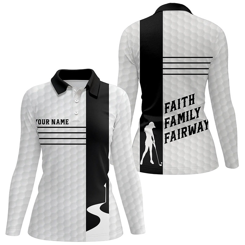 Faith Family Fairways Black White Womens Golf Tops Custom Name Cool Golf Gifts For Women LDT0891