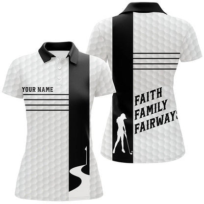 Faith Family Fairways Black White Womens Golf Tops Custom Name Cool Golf Gifts For Women LDT0891