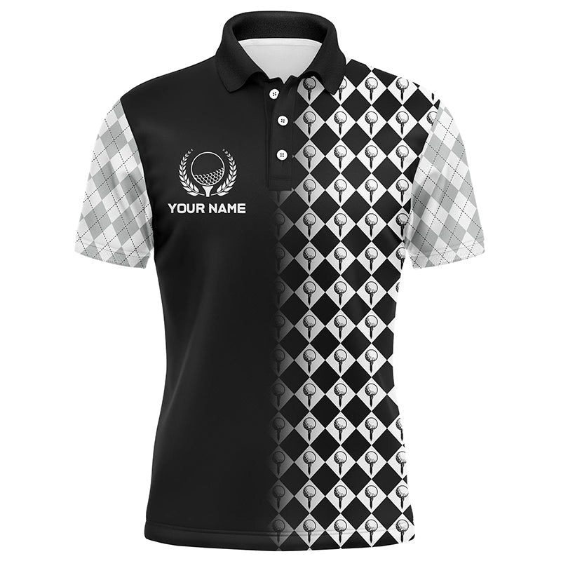 Black & White Argyle Pattern Golf Shirts For Men Customized Cool Golf Gifts For Golf Lovers LDT0893