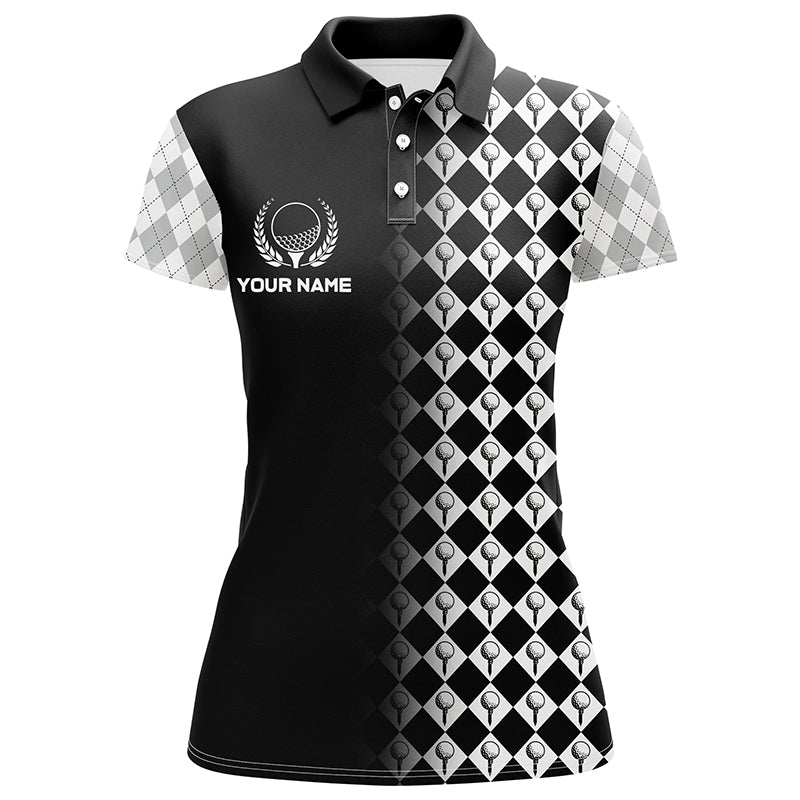 Black & White Argyle Pattern Golf Shirts For Women Customized Cool Golf Gifts For Golf Lover LDT0893