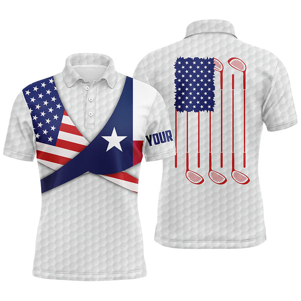 Texas Flag White Golf Pattern Mens Polo Shirt Patriotic Golf Shirts For Men Golf Gifts LDT0604