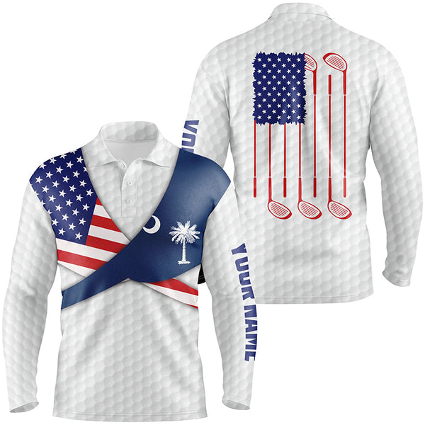 South Carolina Flag White Golf Pattern Mens Polo Shirt Patriotic Men Golf Shirts Golf Gifts LDT0606