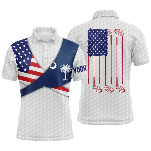 South Carolina Flag White Golf Pattern Mens Polo Shirt Patriotic Men Golf Shirts Golf Gifts LDT0606