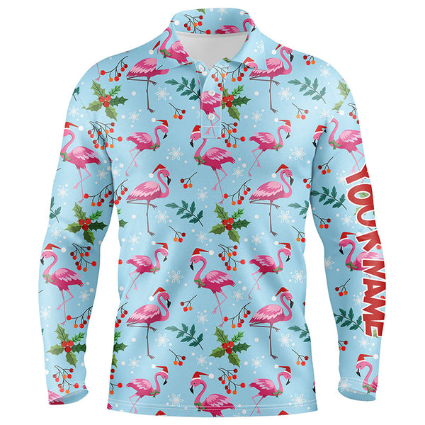 Christmas Flamingo Blue Tropical Mens Golf Polo Shirt Best Xmas Golf Gift Idea For Men LDT0611