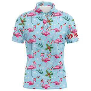 Christmas Flamingo Blue Tropical Mens Golf Polo Shirt Best Xmas Golf Gift Idea For Men LDT0611