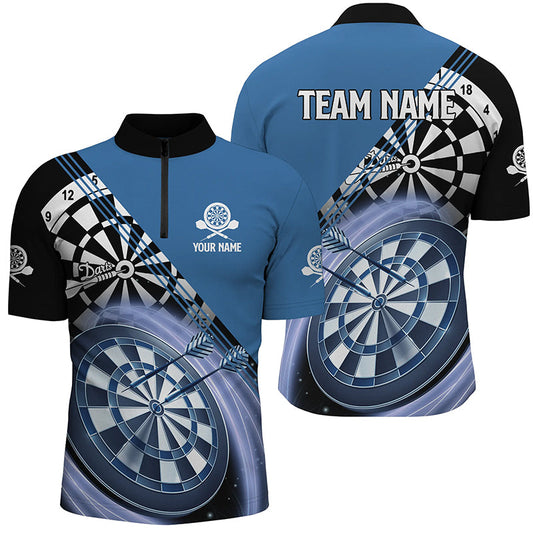Blue Mens Darts Quarter Zip Shirt With Name Customized Darts Shirts For Men Dart Jersey LDT0307