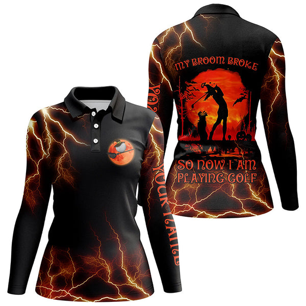 Lightning Womens Golf Polo Shirt, Halloween Golf Gifts Idea For Female Golfers, Scary Witch Shirt LDT0080