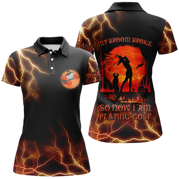 Lightning Womens Golf Polo Shirt, Halloween Golf Gifts Idea For Female Golfers, Scary Witch Shirt LDT0080