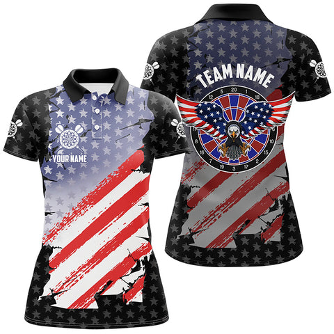 American Flag Patriotic Darts Polo Shirt Us Eagle Stars Pattern Custom Womens Dart Jersey LDT0314