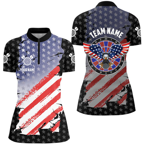 American Flag Patriotic Darts Quarter Zip Shirt Us Eagle Stars Pattern Womens Dart Jersey LDT0314