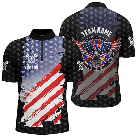 American Flag Patriotic Darts Quarter Zip Shirt Us Eagle Stars Pattern Custom Mens Dart Jersey LDT0314