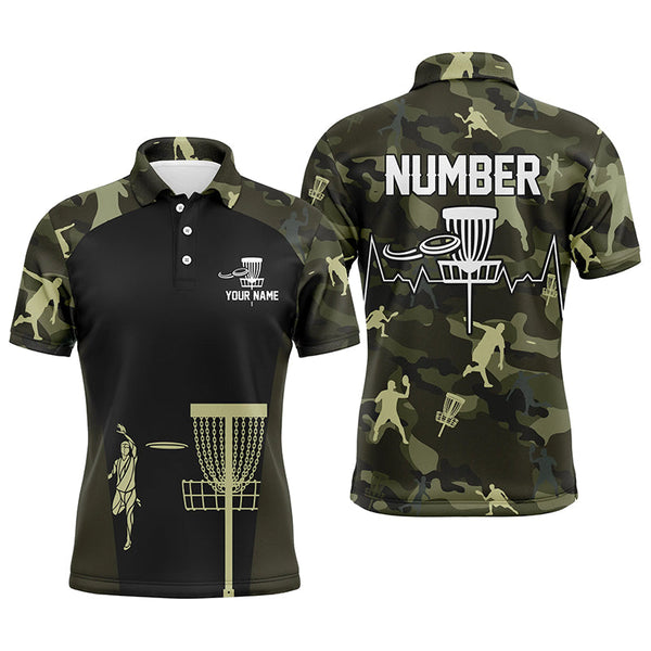 Green Camo Mens Disc Golf Polo Shirts, Custom Camouflage Golf Shirts For Men, Disc Golf Gifts LDT0086
