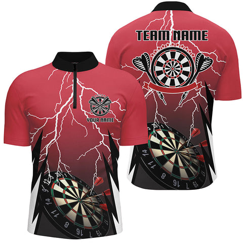 Mens Personalized Red Lightning Darts Quarter Zip Shirt Custom Thunder Darts Jersey For Men LDT0334