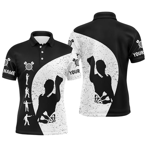 Mens Black White Grunge Darts Polo Shirt Personalized Darts Jersey For Men LDT0339