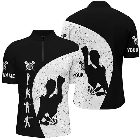 Mens Black White Grunge Darts Quarter Zip Shirt Personalized Darts Jersey For Men LDT0339