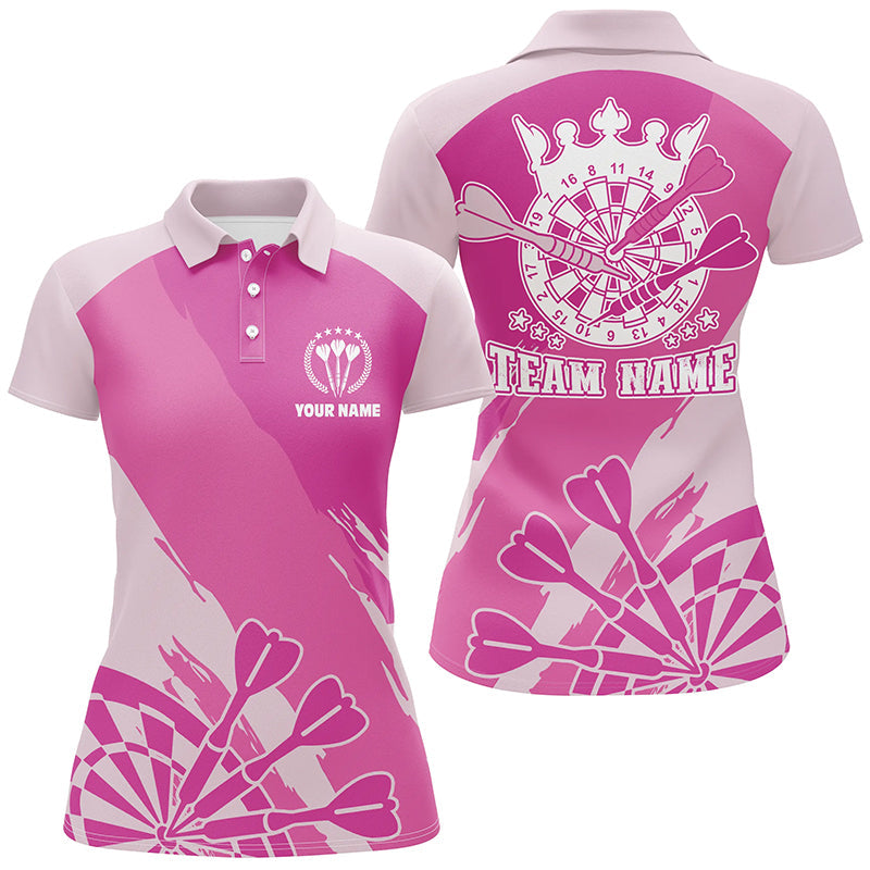 Personalized Pink Darts Polo Shirt Custom Pink Cool Dart Shirt For Women Darts Jersey LDT0349