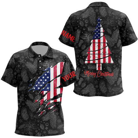 American Flag Christmas Kids Golf Polo Shirt Custom Retro Patriotic Golf Shirts For Kid Golf Gifts LDT0672
