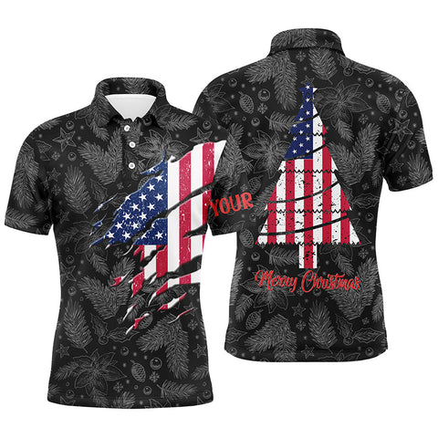 American Flag Christmas Mens Golf Polo Shirt Custom Retro Patriotic Golf Shirts For Men Golf Gifts LDT0672