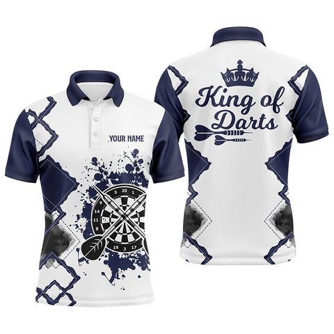 King Of Darts Navy White Darts Polo Shirt Custom Cool Darts Jersey For Men LDT0367