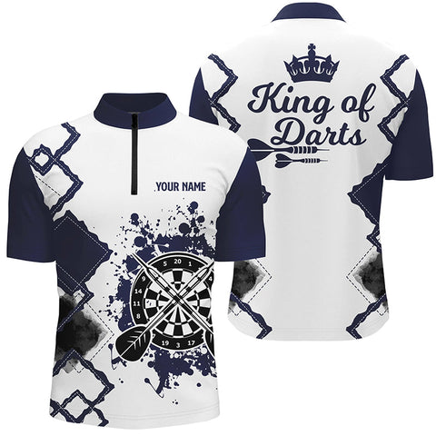 King Of Darts Navy White Darts Quarter Zip Shirt Custom Cool Darts Jersey For Men LDT0367