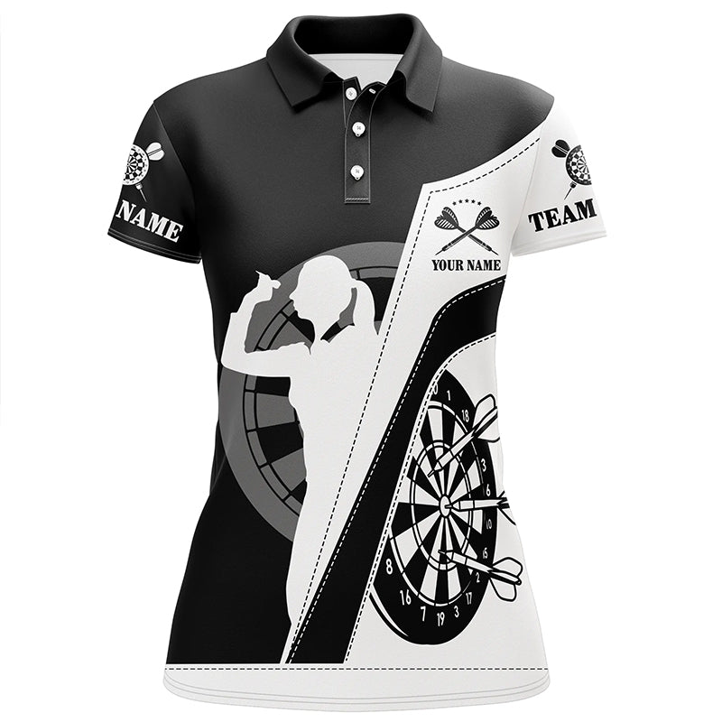 Personalized All Over Print Black White Dart Polo Shirt Custom Darts Shirt For Women LDT0684