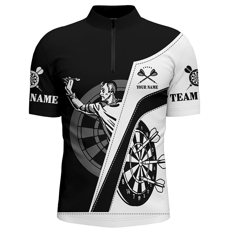Personalized All Over Print Black White Dart Quarter-Zip Shirt Custom Darts Shirt For Men LDT0684