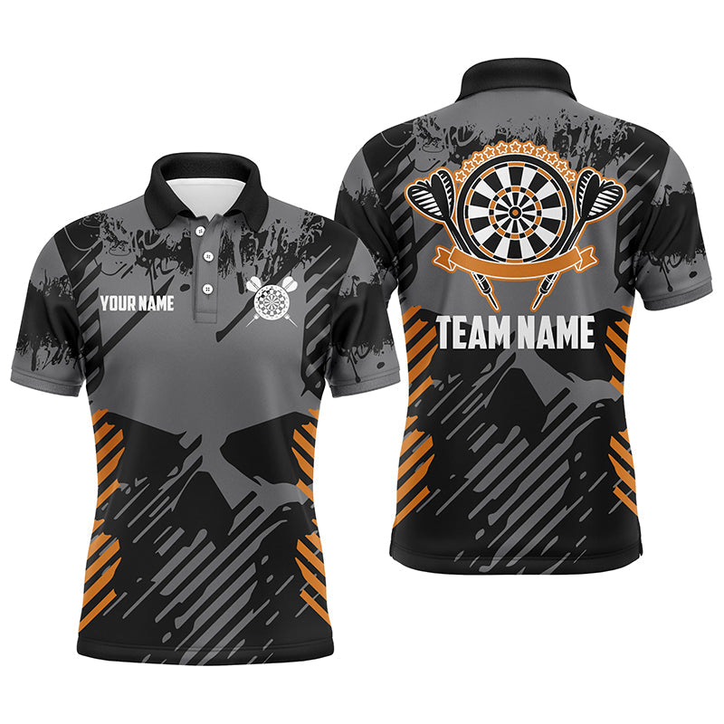 Grey Grunge Orange Skull Mens Darts Polo Shirts Custom Dart Shirts For Men Dart Jersey LDT0380