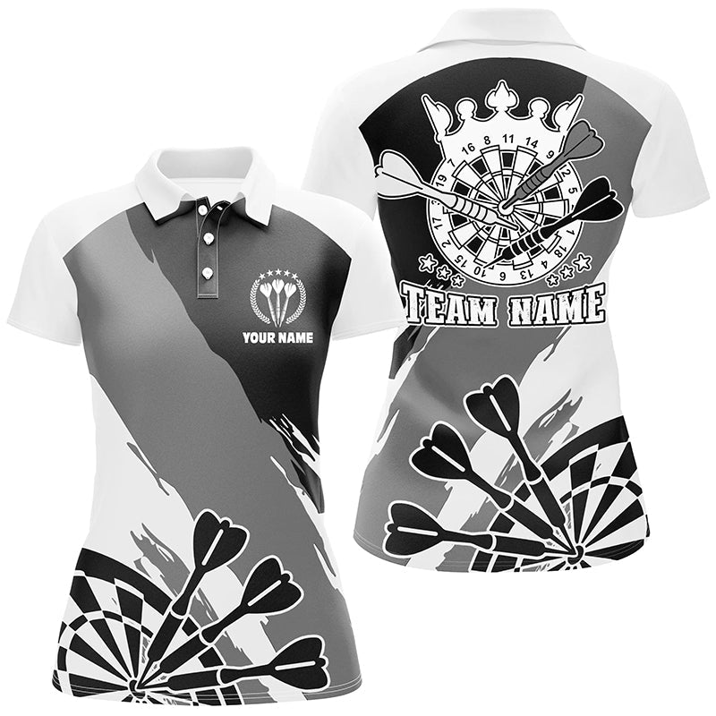 Personalized Black White Womens Darts Polo Shirt Custom Dart Shirt For Women Darts Jersey LDT0694