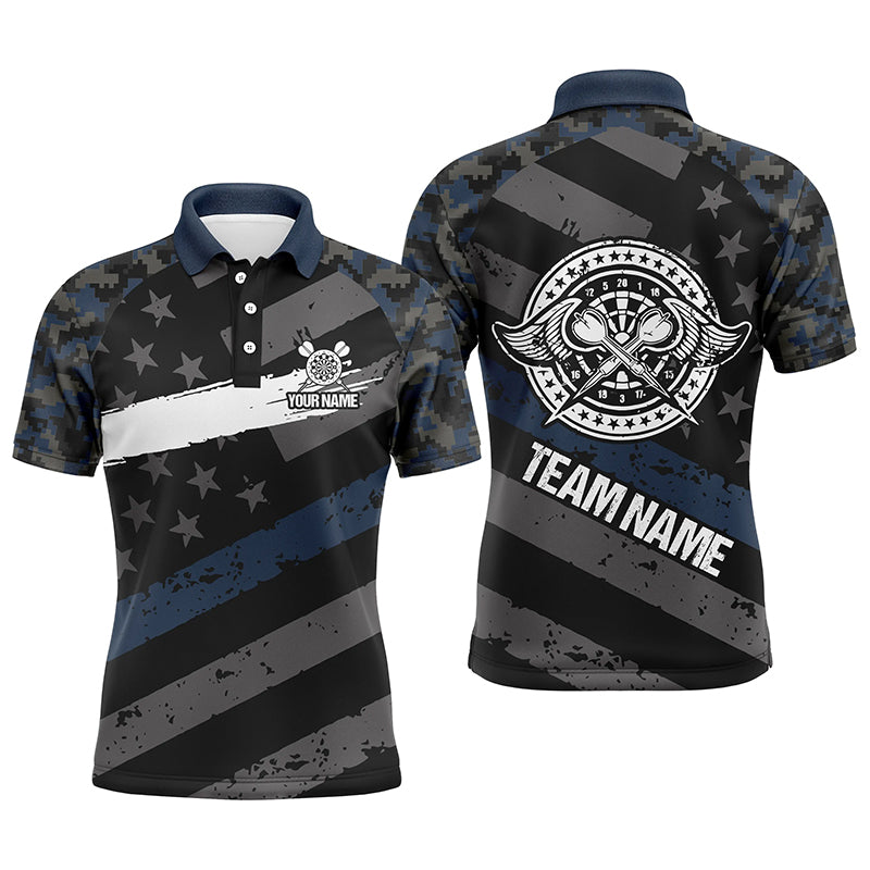 Custom Blue Camo Retro American Flag Patriotic Darts Polo Shirt Darts Jersey For Men LDT0398