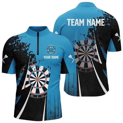 Black Blue Mens Darts Quarter Zip Shirt Custom Cool Darts Shirt For Men Darts Jersey LDT0408