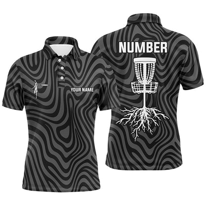 Personalized Black Grey Disc Golf Mens Polo Shirt Custom Cool Disc Golf Shirts For Men Golf Outfit LDT0932