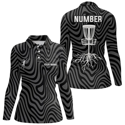 Personalized Black Grey Disc Golf Polos Custom Cool Disc Golf Shirts For Women Golf Outfit LDT0932