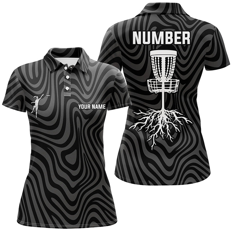 Personalized Black Grey Disc Golf Polos Custom Cool Disc Golf Shirts For Women Golf Outfit LDT0932