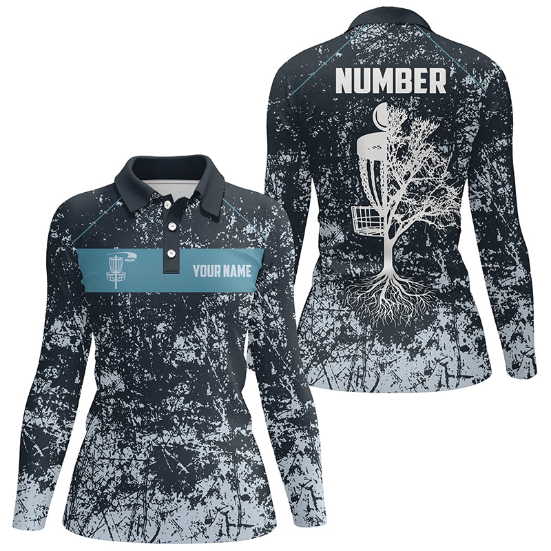 Customized Navy Camo Grunge Retro Disc Golf Polo Shirt Womens Disc Golf Tops Cool Golf Gifts LDT0933