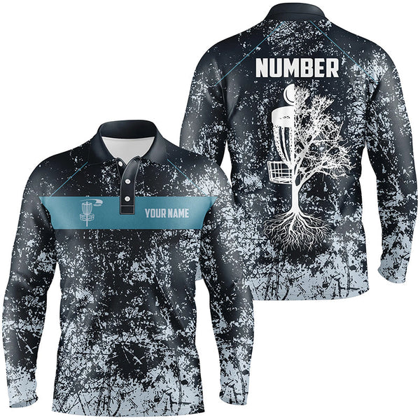 Customized Navy Camo Grunge Retro Disc Golf Polo Shirt Mens Disc Golf Tops Cool Golf Gifts For Men LDT0933