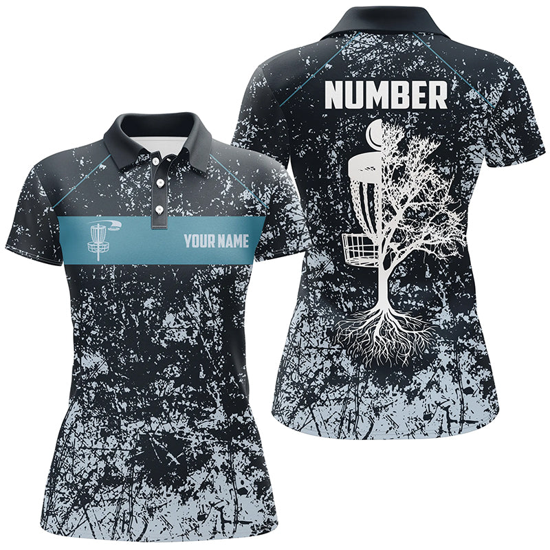 Customized Navy Camo Grunge Retro Disc Golf Polo Shirt Womens Disc Golf Tops Cool Golf Gifts LDT0933
