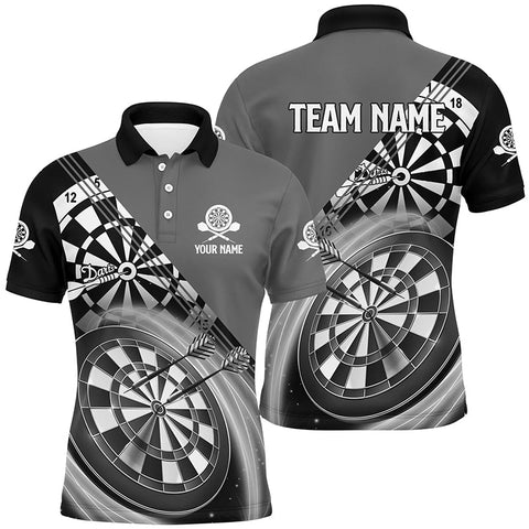 Black Grey Mens Darts Polo Shirt With Name Customized Darts Shirts For Men Dart Jerseys LDT0939